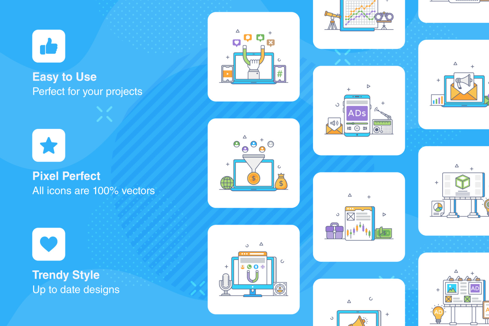 Business Marketing Flat Outline Vectors