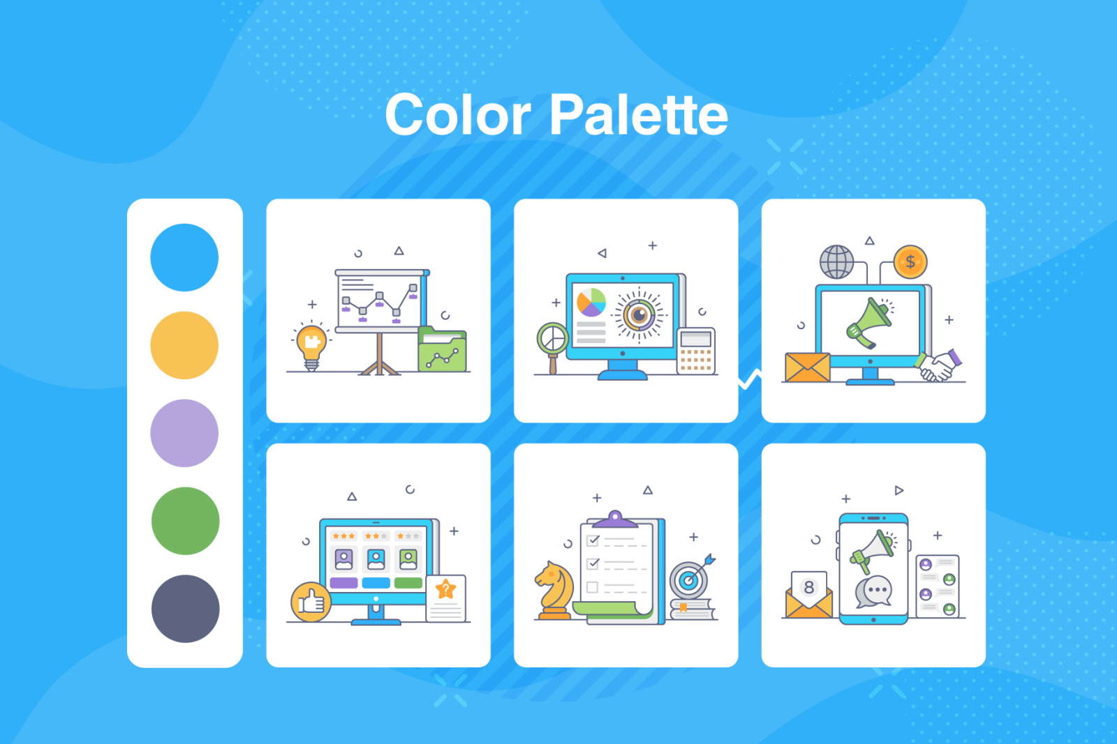 Business Marketing Flat Outline Vectors Business Marketing Flat Outline Vectors