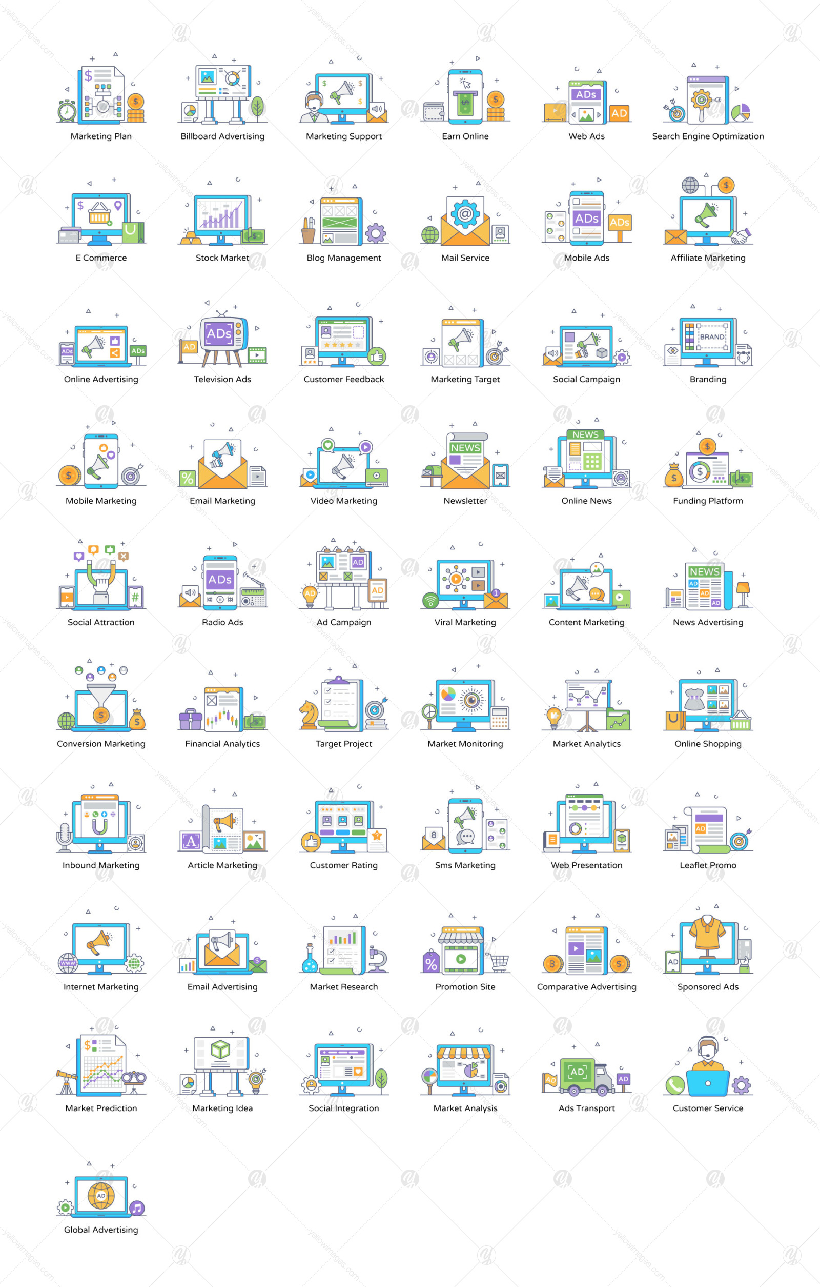 Business Marketing Flat Outline Vectors Business Marketing Flat Outline Vectors