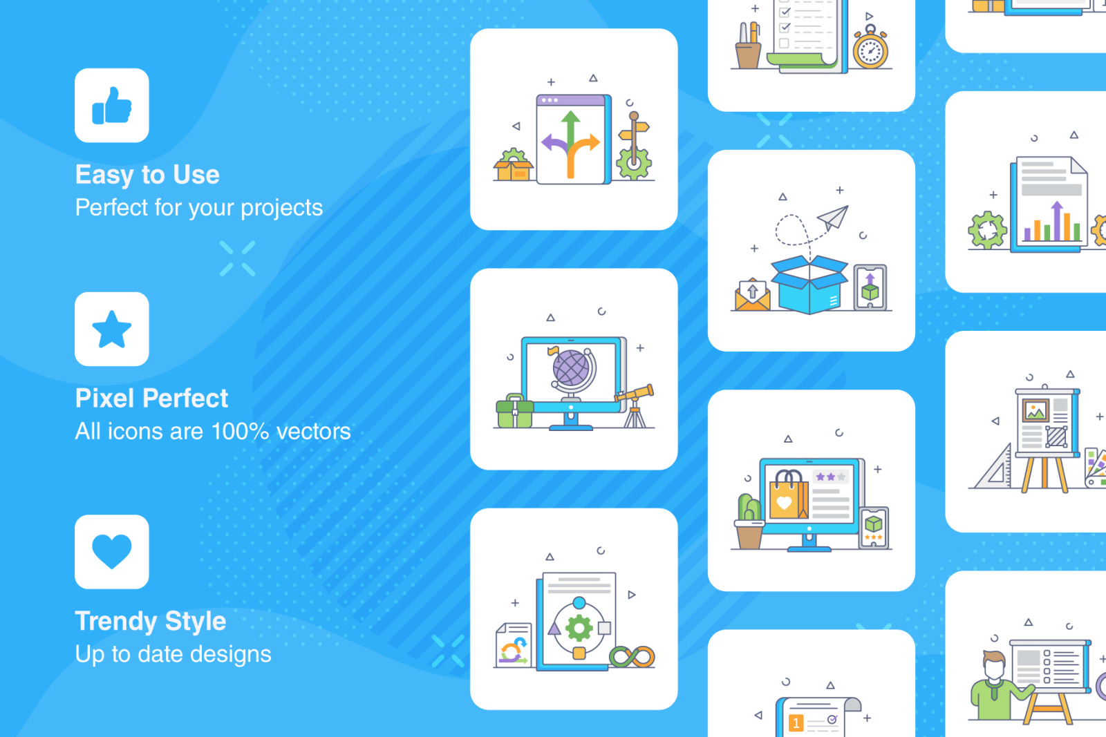 Production Management Flat Outline Icons