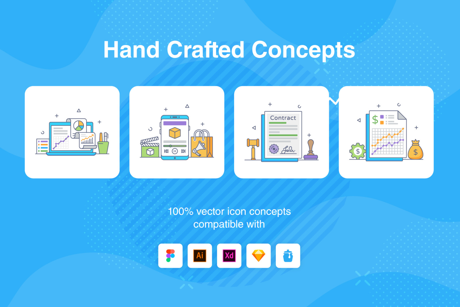 Production Management Flat Outline Icons