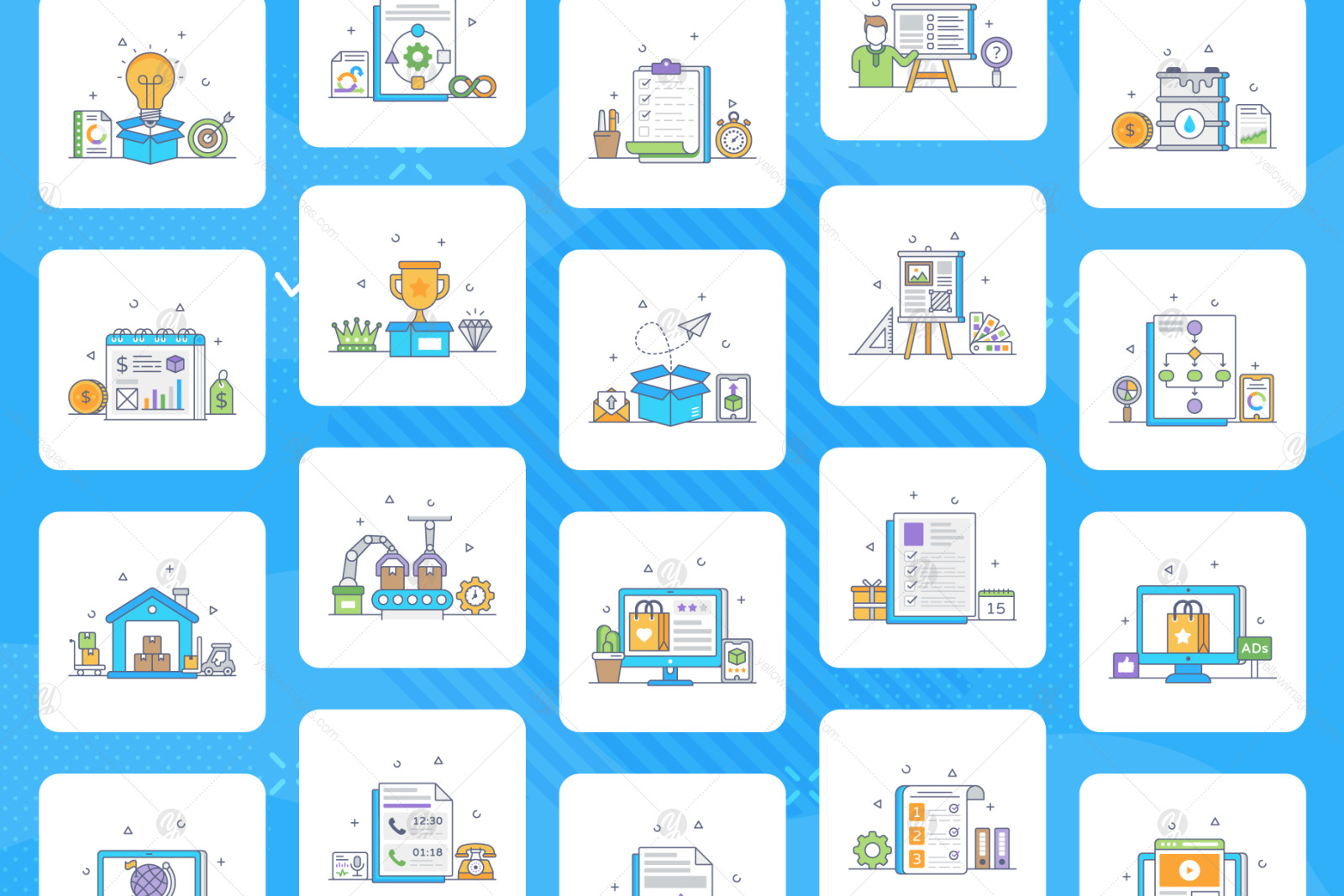 Production Management Flat Outline Icons