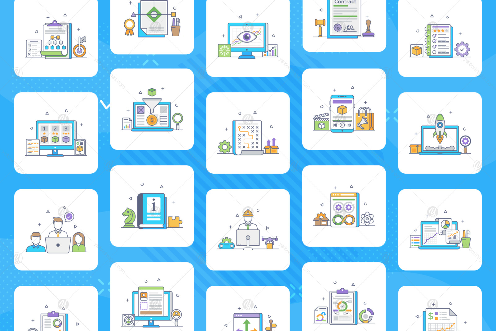 Production Management Flat Outline Icons