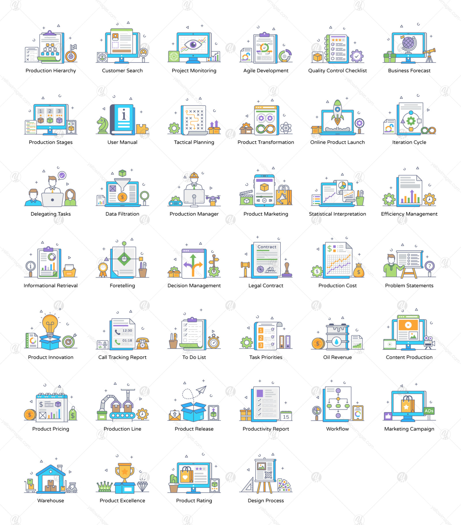 Production Management Flat Outline Icons