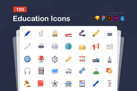 Education Icons in Modern Flat Style - Holder