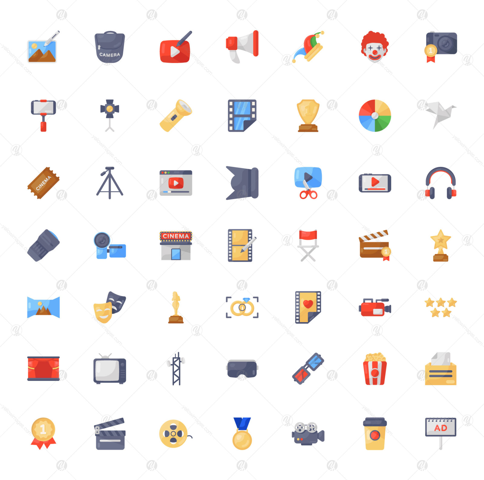 Cinema and Multimedia Flat Icons