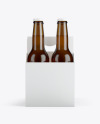 Paper Carrier w/ 4 Amber Beer Bottles Mockup