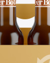 Paper Carrier w/ 4 Amber Beer Bottles Mockup