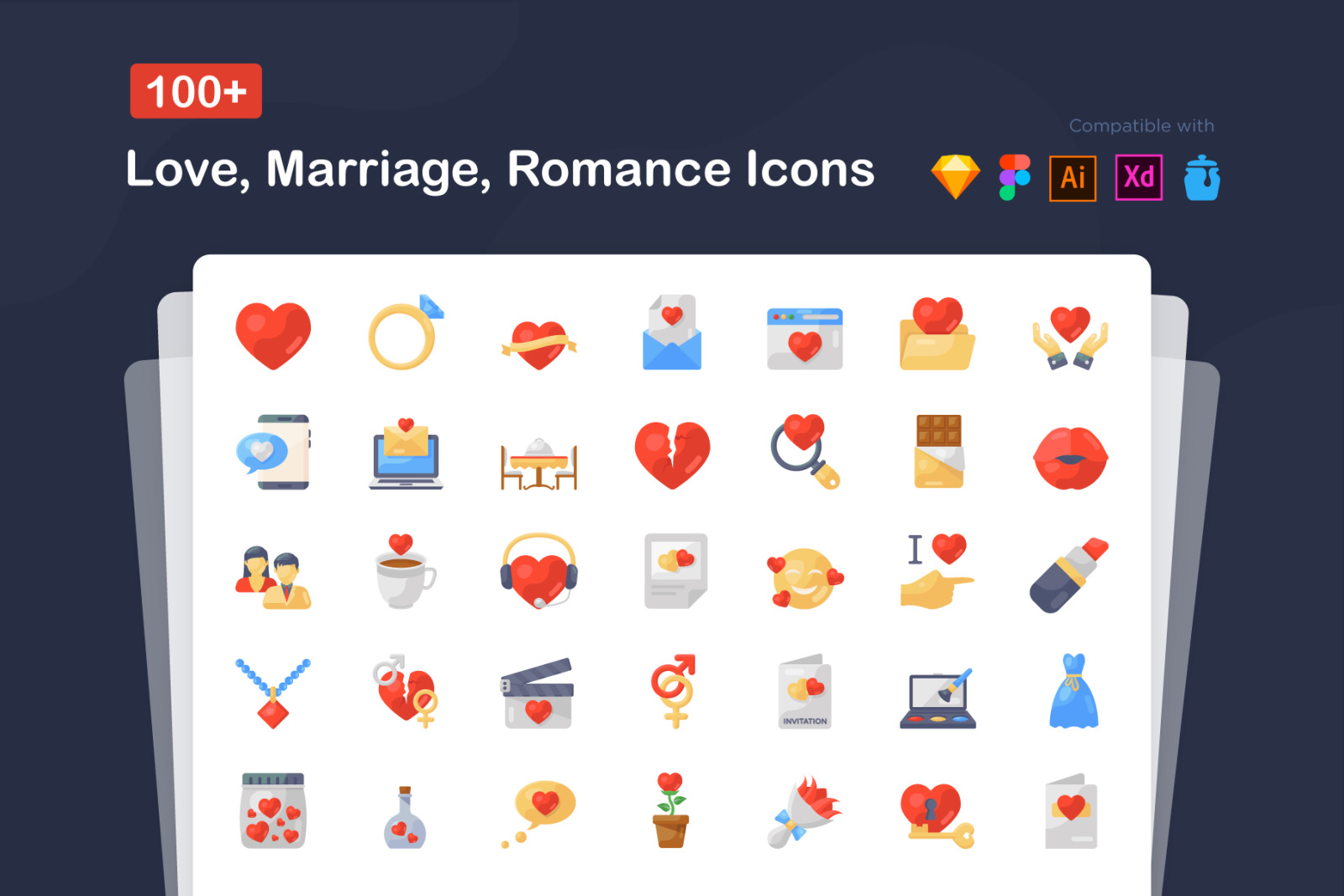 Love and Romance Flat Icons Pack