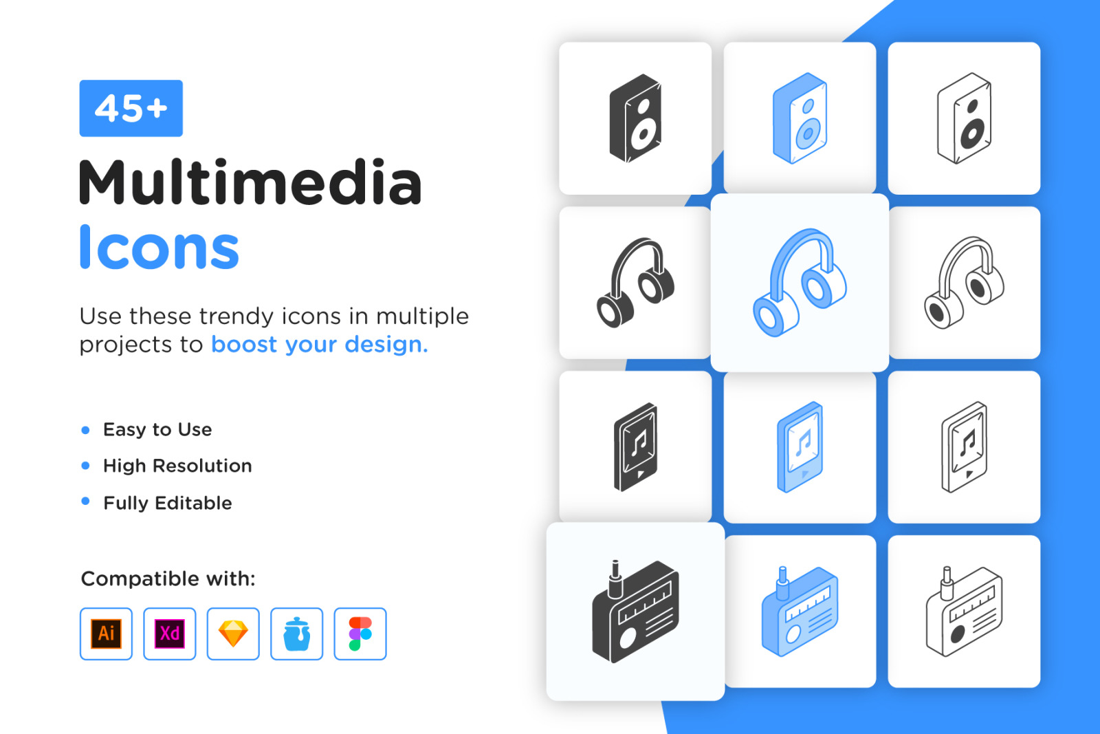 Set of 46 Multimedia Icons Set of 46 Multimedia Icons