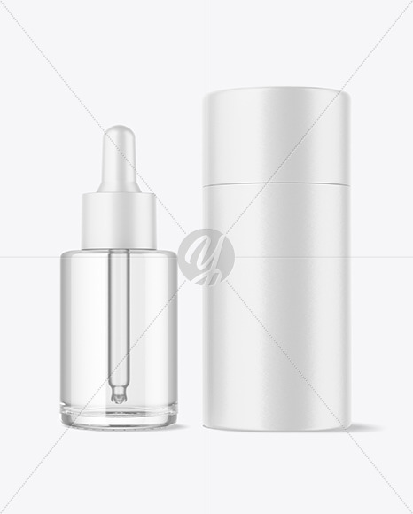 Clear Glass Dropper Bottle w\ Paper Tube Mockup