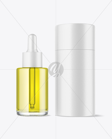 Clear Glass Oil Dropper Bottle w\ Paper Tube Mockup