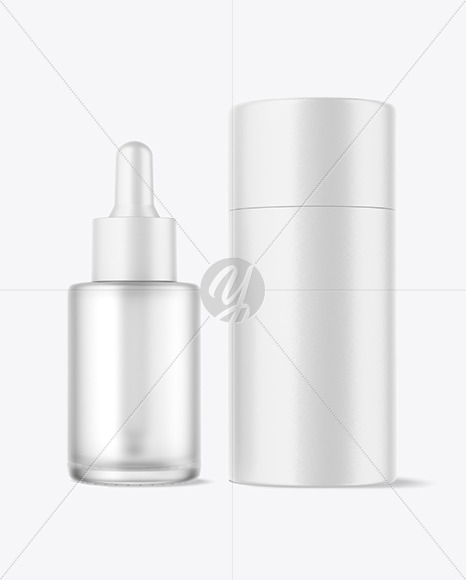 Frosted Glass Dropper Bottle w\ Paper Tube Mockup