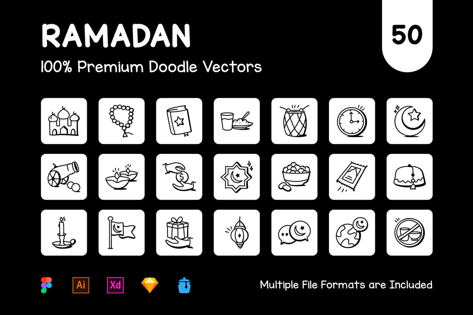 Collection of Hand Drawn Ramadan Icons