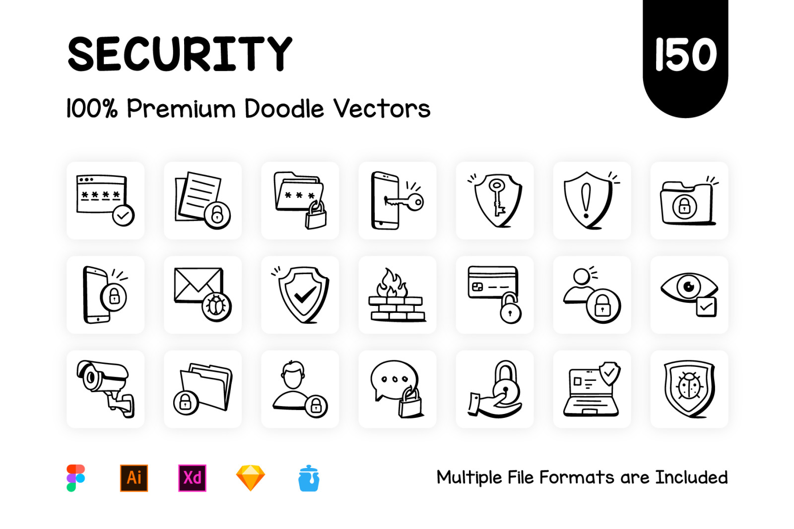 Set of Trendy Doodle Security Icons Set of Trendy Doodle Security Icons