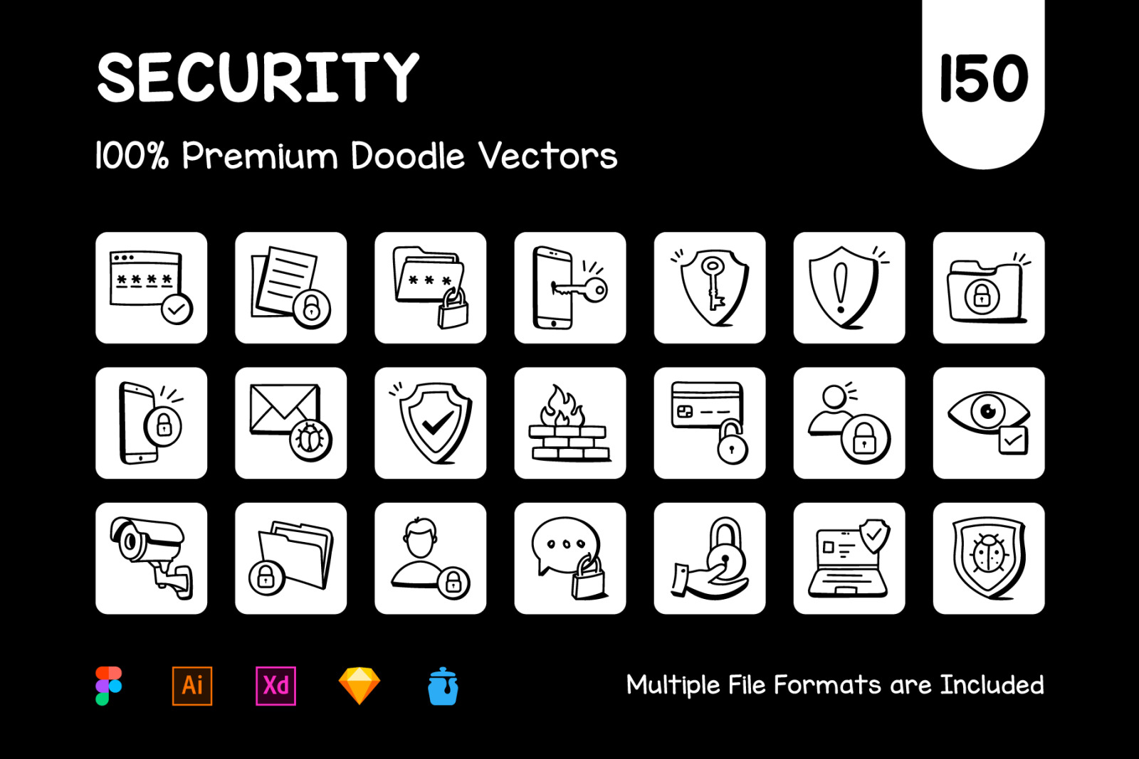 Set of Trendy Doodle Security Icons Set of Trendy Doodle Security Icons
