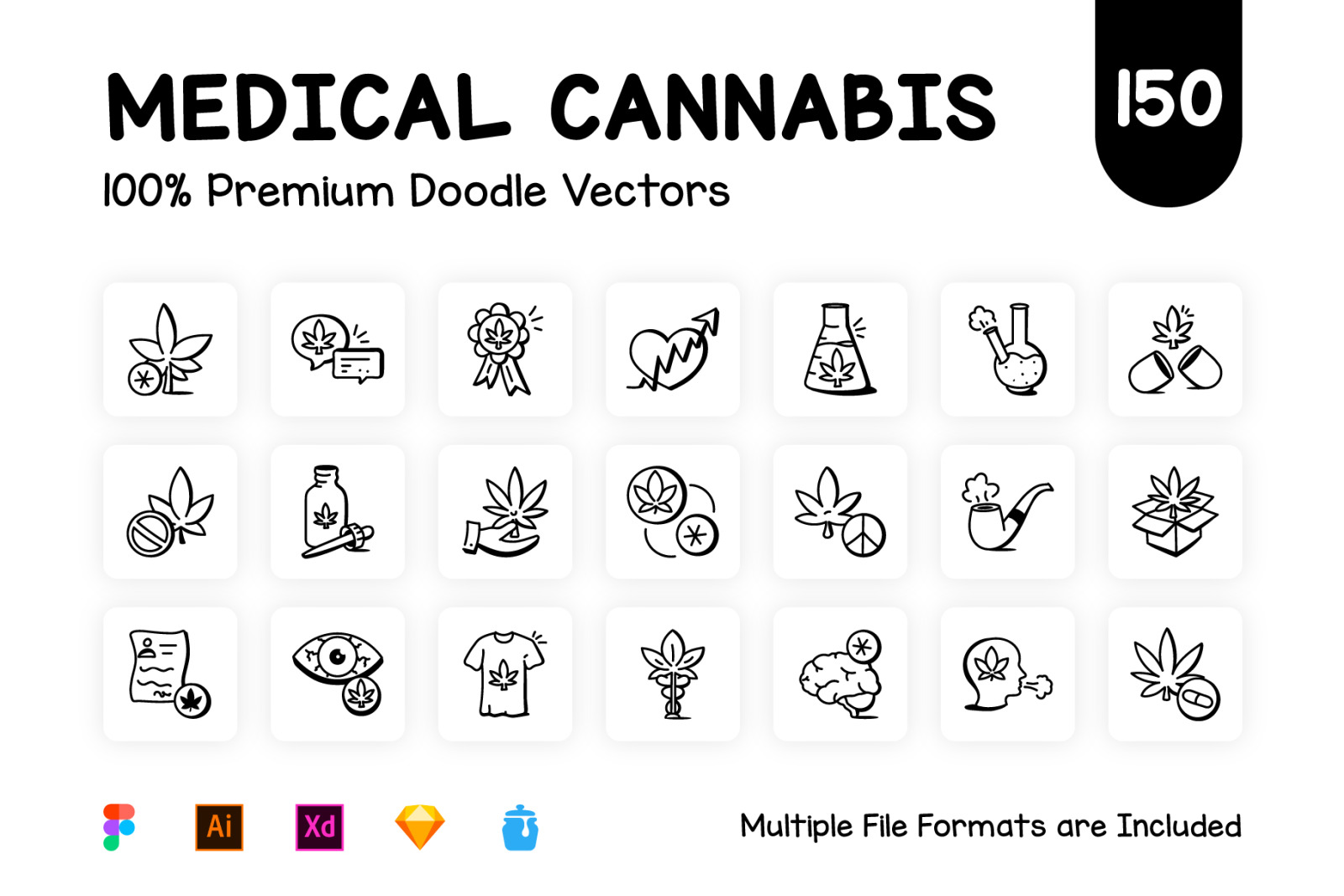 Pack of Doodle Medical Cannabis Icons