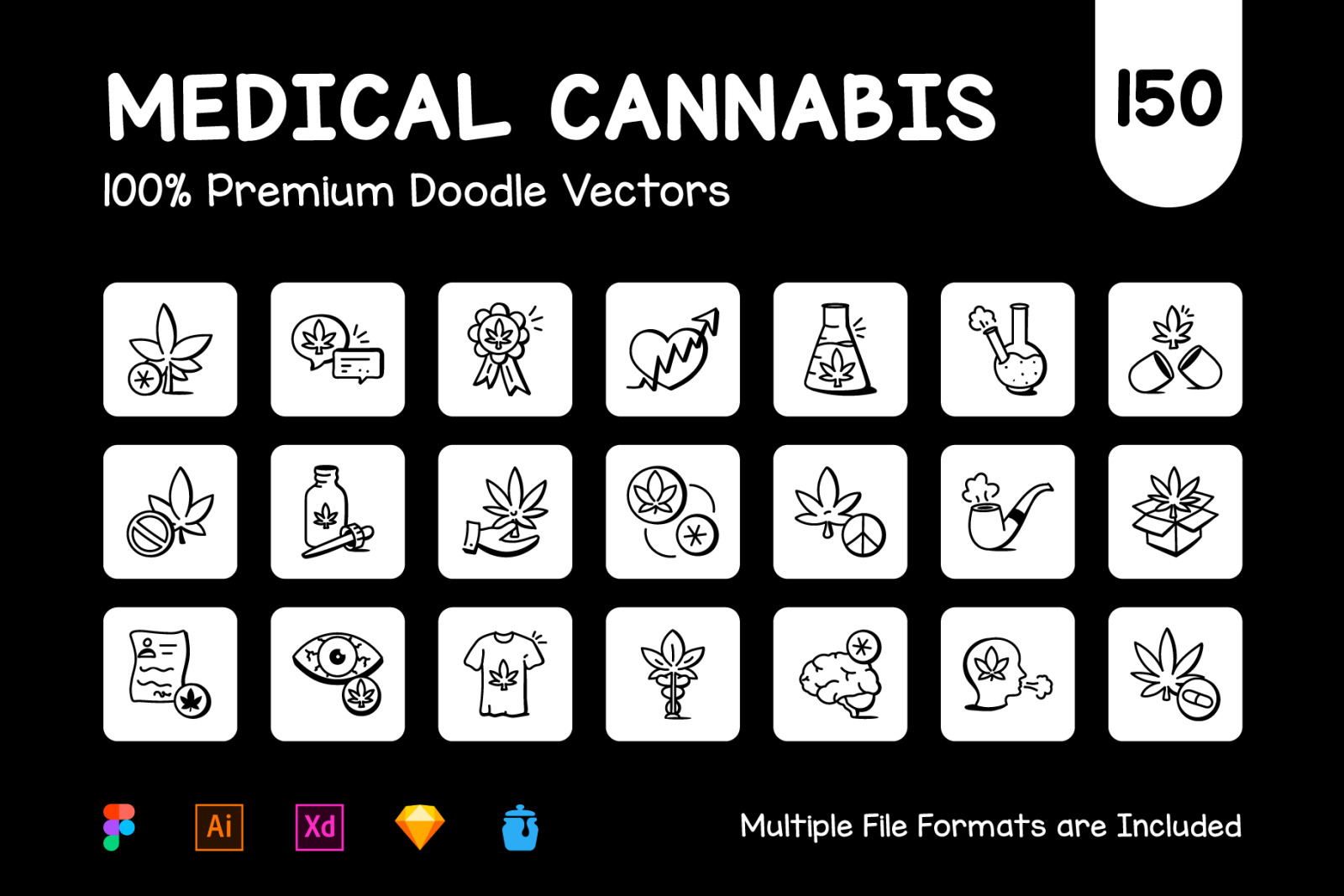 Pack of Doodle Medical Cannabis Icons