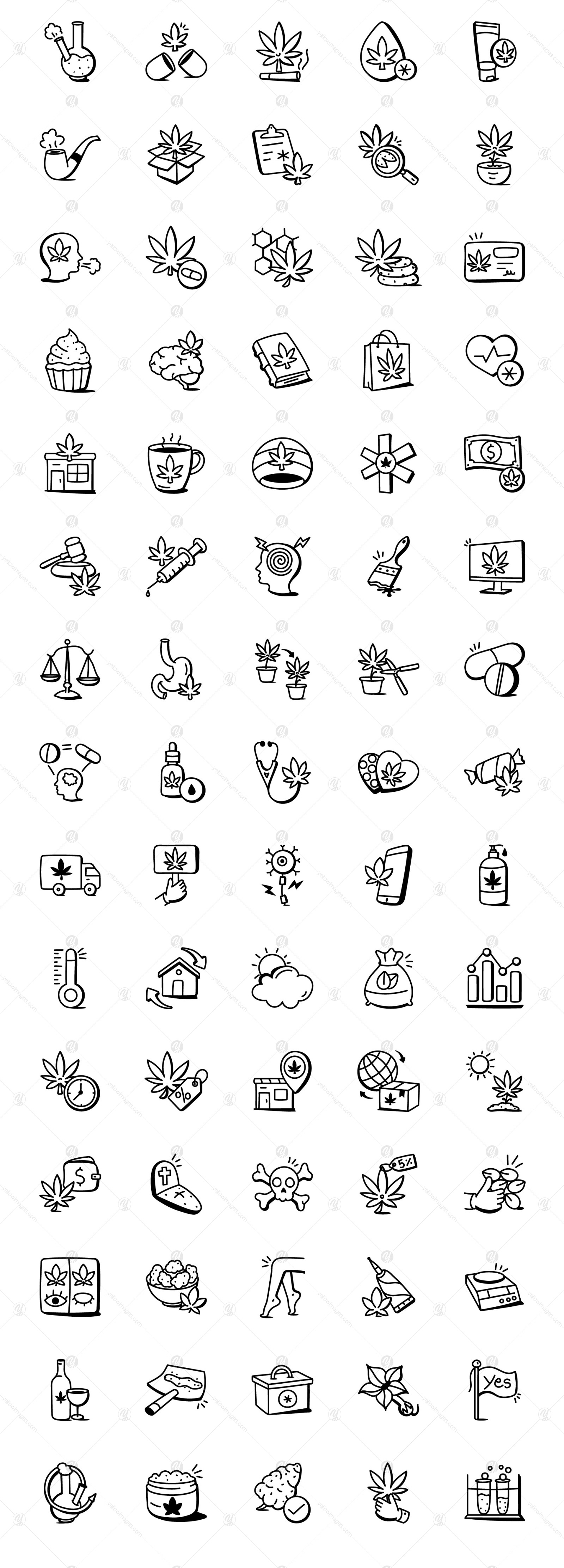 Pack of Doodle Medical Cannabis Icons