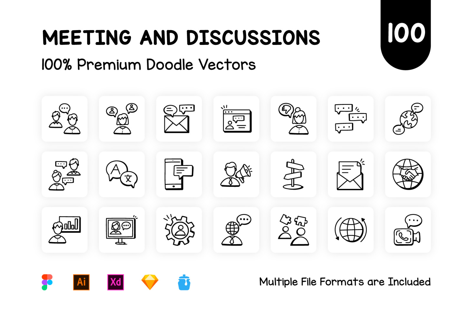 100 Doodle Discussion and Meeting Icons