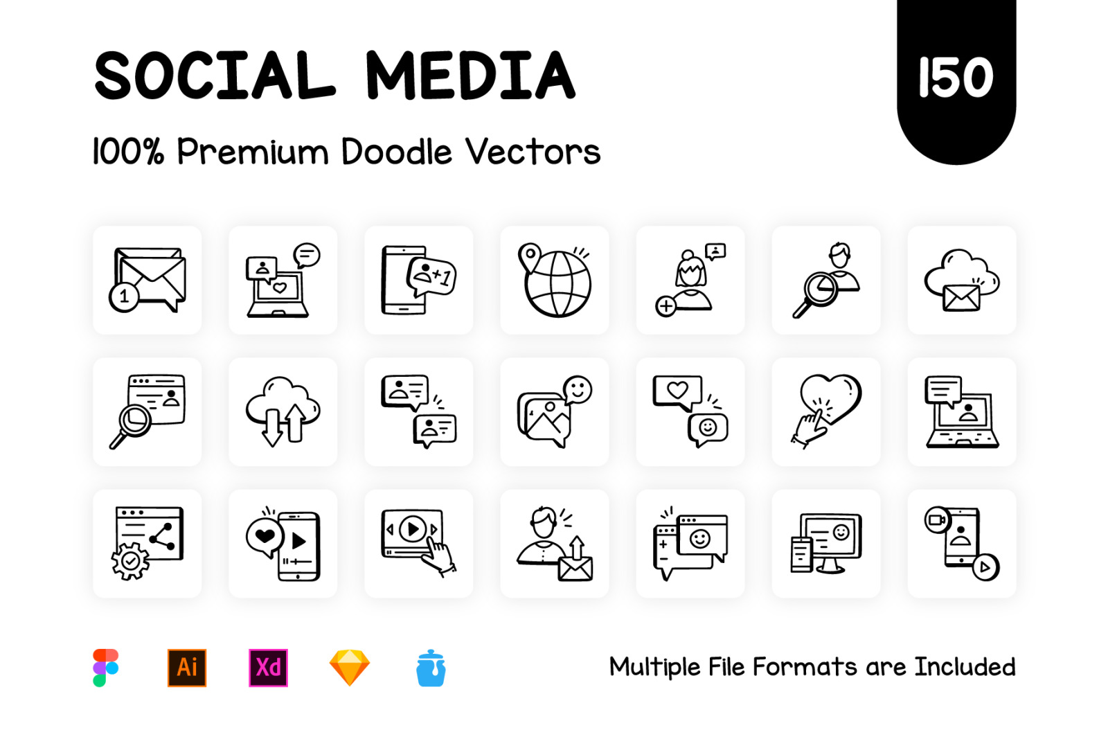 Hand Drawn Social Media Icons Set