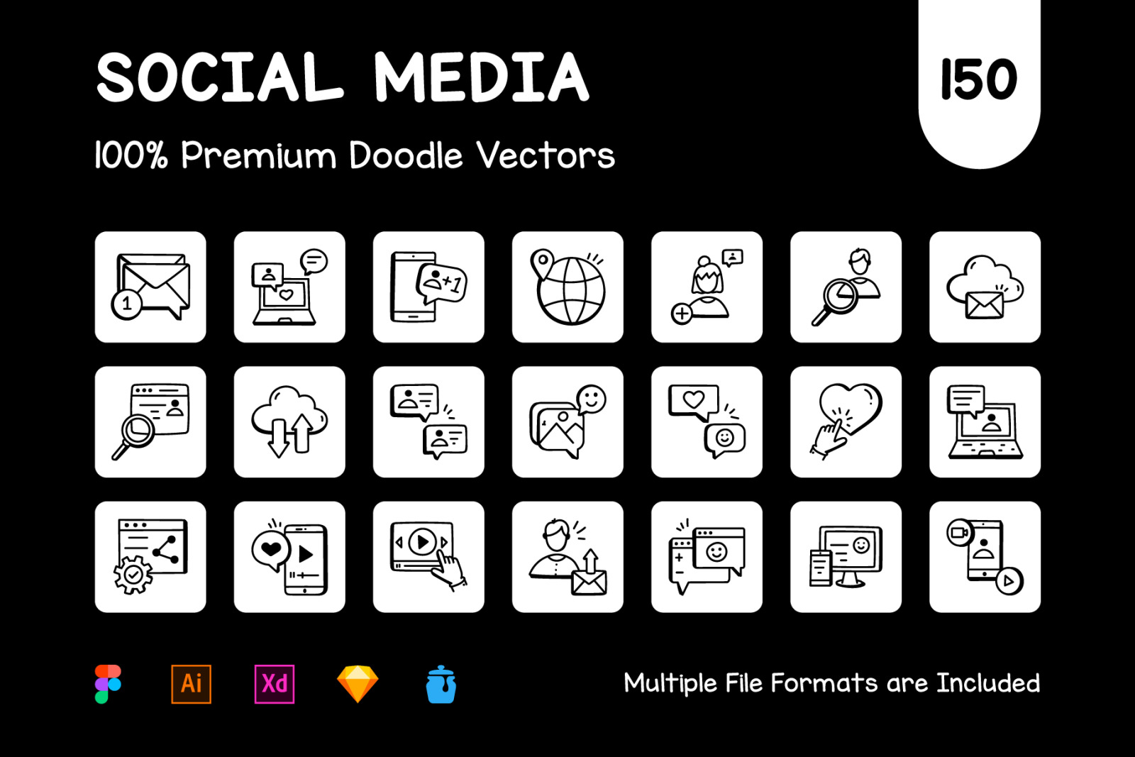 Hand Drawn Social Media Icons Set