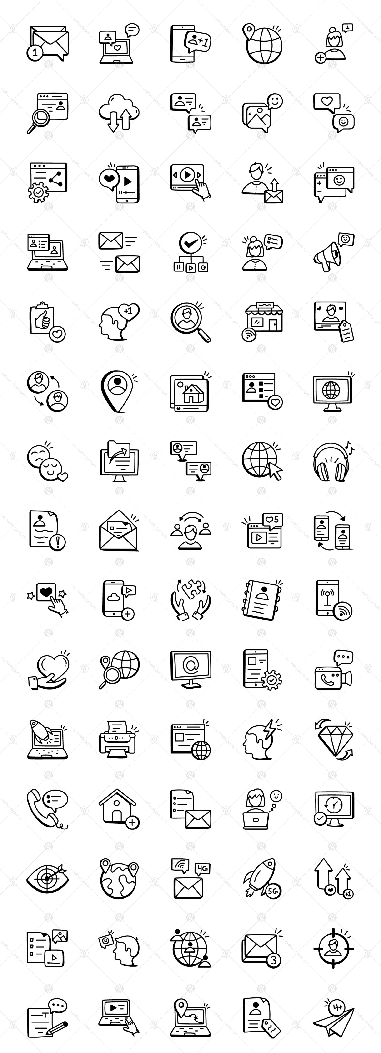 Hand Drawn Social Media Icons Set