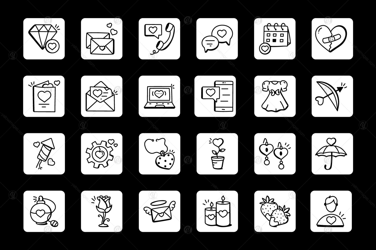 Pack of 100 Hand Drawn Love Icons Pack of 100 Hand Drawn Love Icons