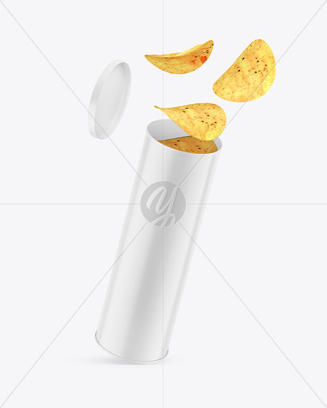 Opened Matte Plastic Tube w/ Chips Mockup