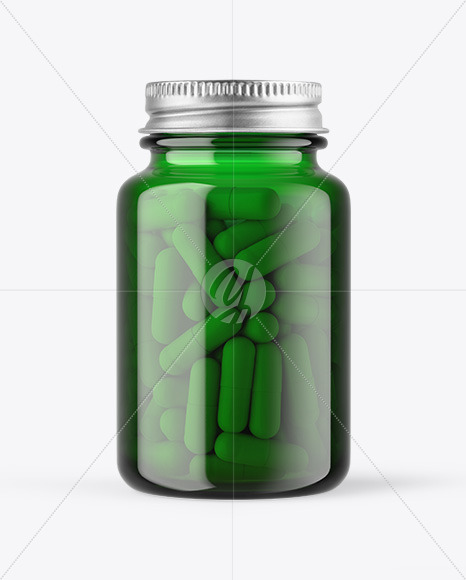 Green Glass Pills Bottle Mockup