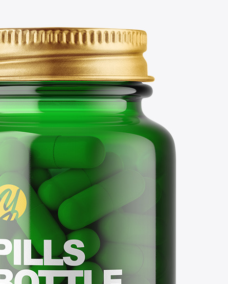 Green Glass Pills Bottle Mockup