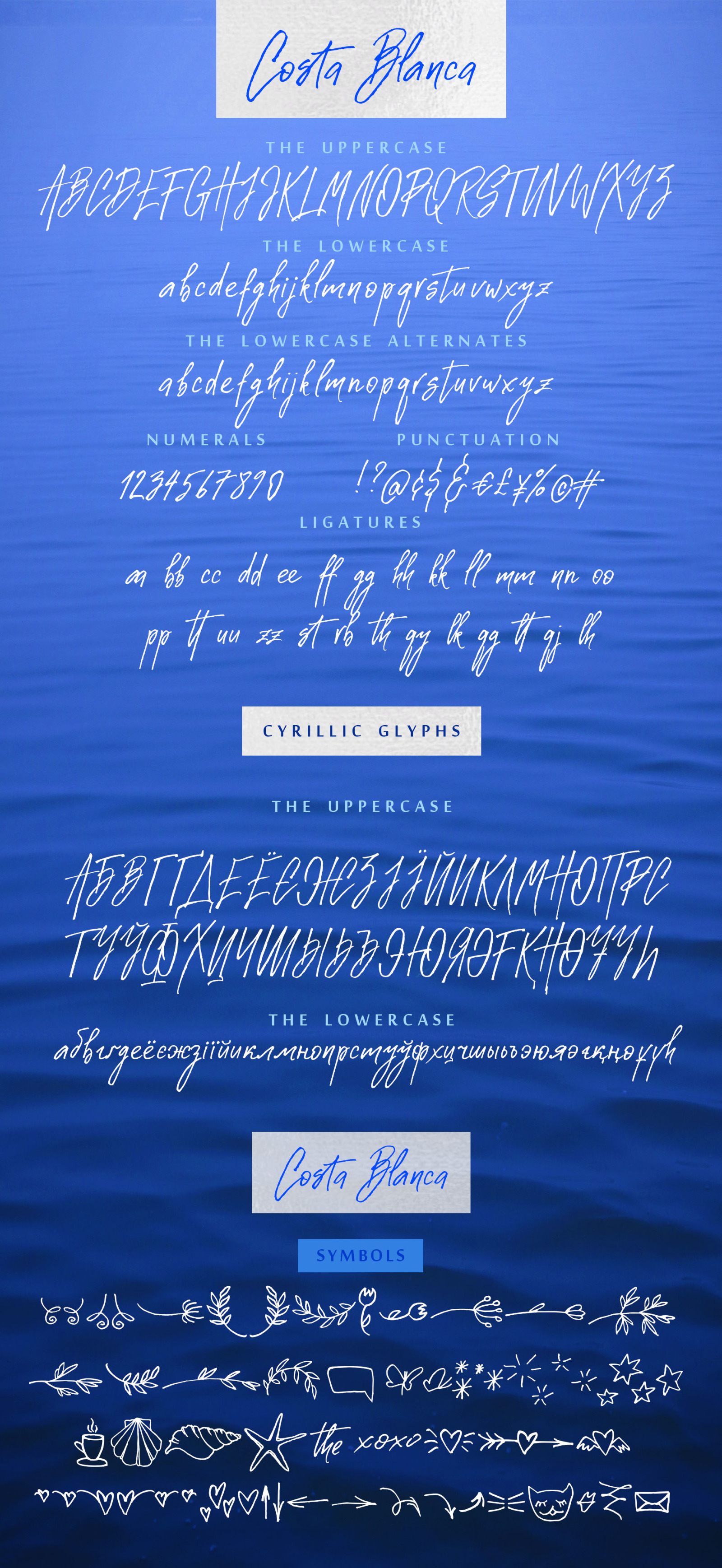 Costa Blanca Cyrillic textured font &amp; Extras