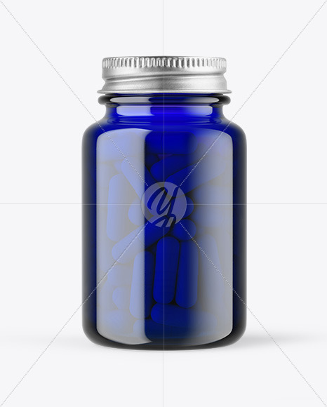 Blue Glass Pills Bottle Mockup