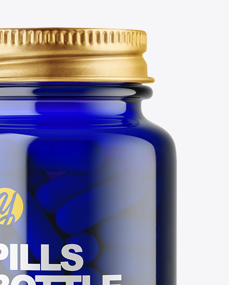 Blue Glass Pills Bottle Mockup