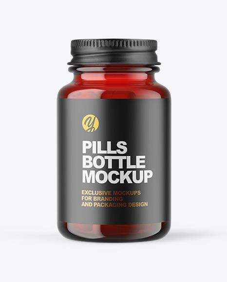 Red Glass Pills Bottle Mockup