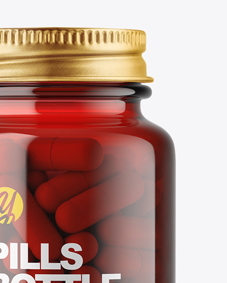 Red Glass Pills Bottle Mockup