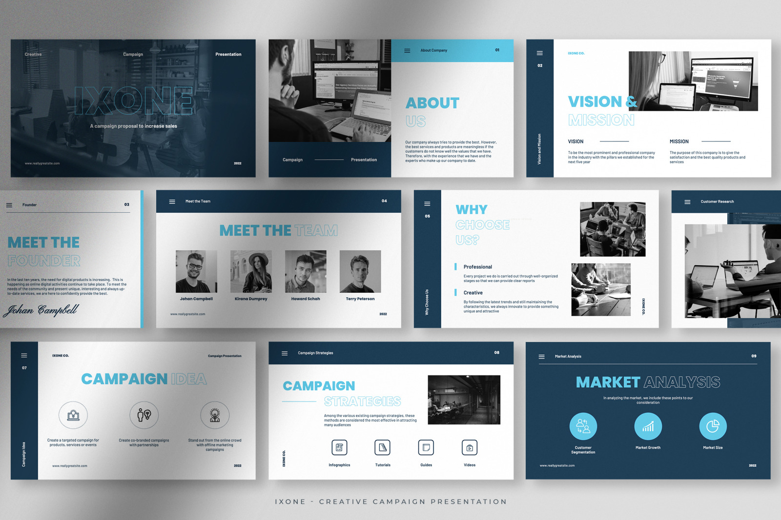 Ixone - Blue and White Minimalist Creative Campaign Presentation Ixone - Blue and White Minimalist Creative Campaign Presentation