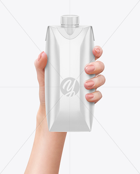 500ml Glossy Carton Pack in a Hand Mockup - Free Download Images High