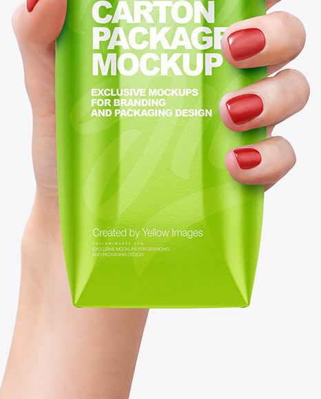 500ml Glossy Carton Pack in a Hand Mockup