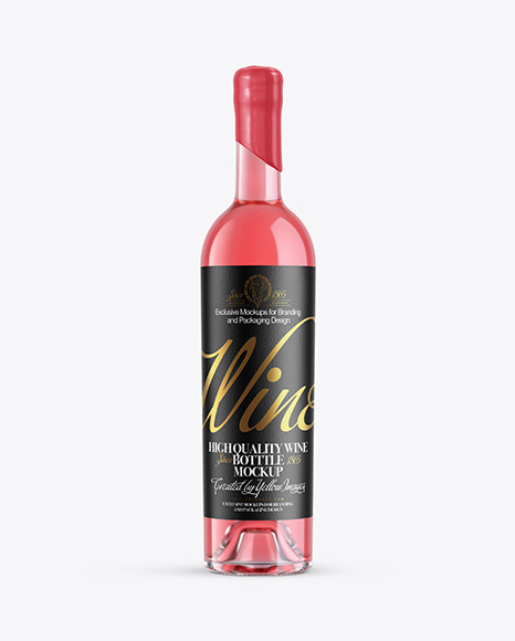 Clear Glass Rose Wine Bottle Mockup