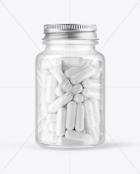 Clear Glass Pills Bottle Mockup