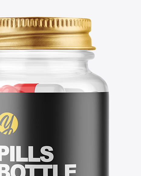 Clear Glass Pills Bottle Mockup