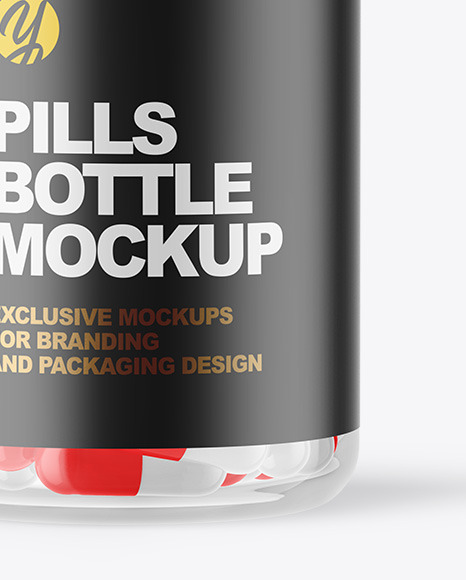 Clear Glass Pills Bottle Mockup