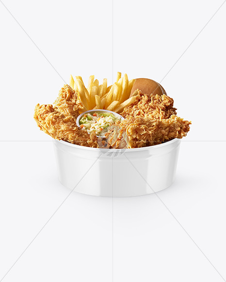 Glossy Bucket w/ Chicken Tenders &amp; French Fries Mockup