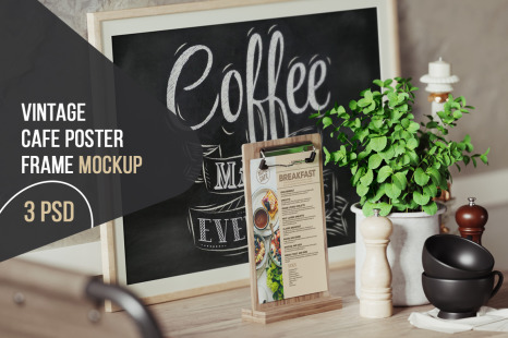 Vintage Cafe Poster Frame Mockup - Holder