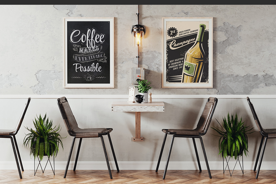 Vintage Cafe Poster Frame Mockup Vintage Cafe Poster Frame Mockup