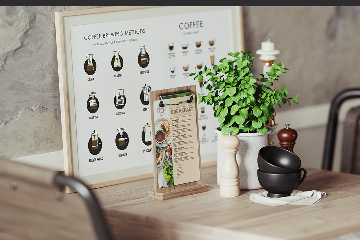 Vintage Cafe Poster Frame Mockup Vintage Cafe Poster Frame Mockup