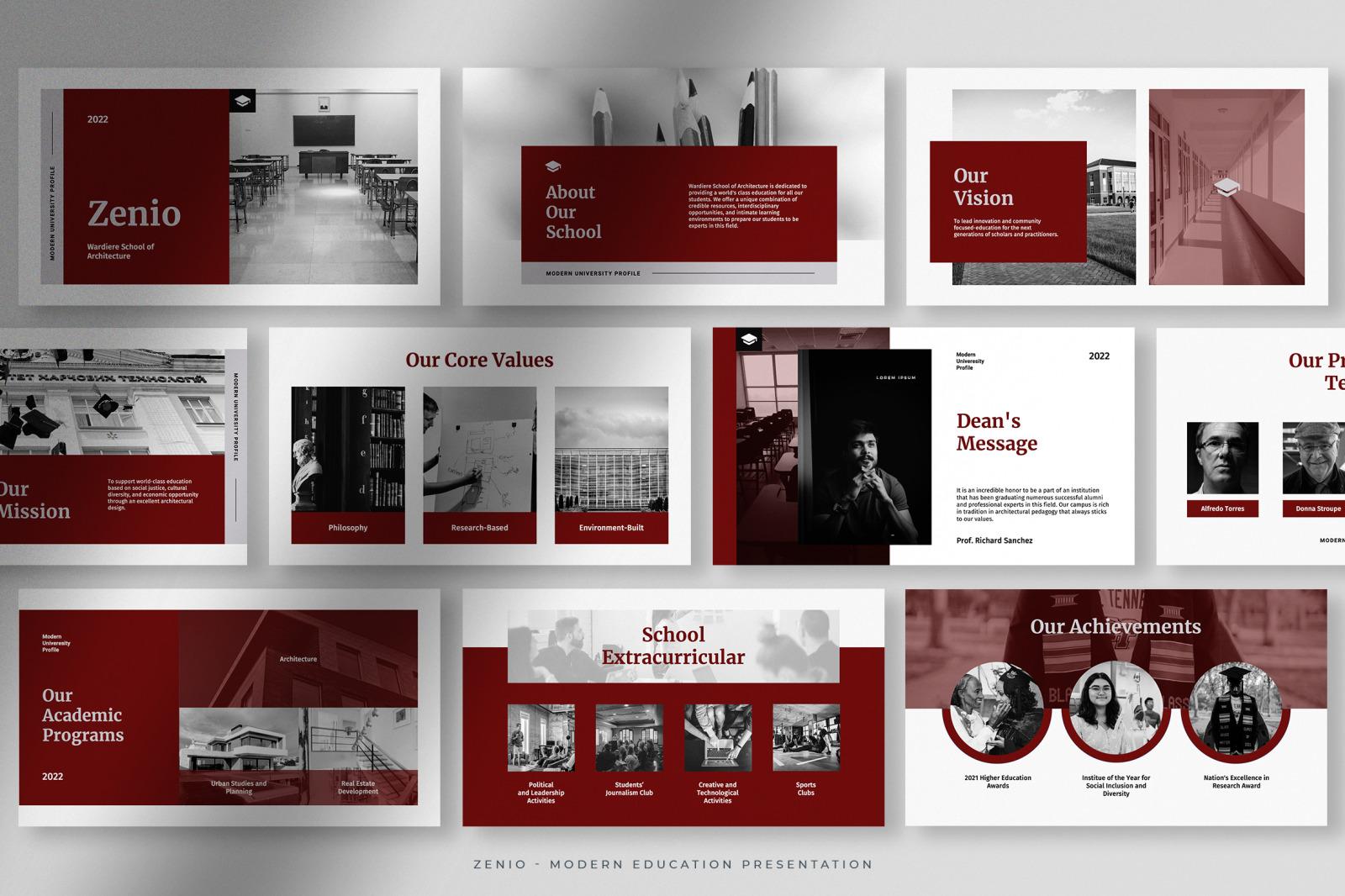 Zenio - Grayscale Maroon Modern Education Presentation