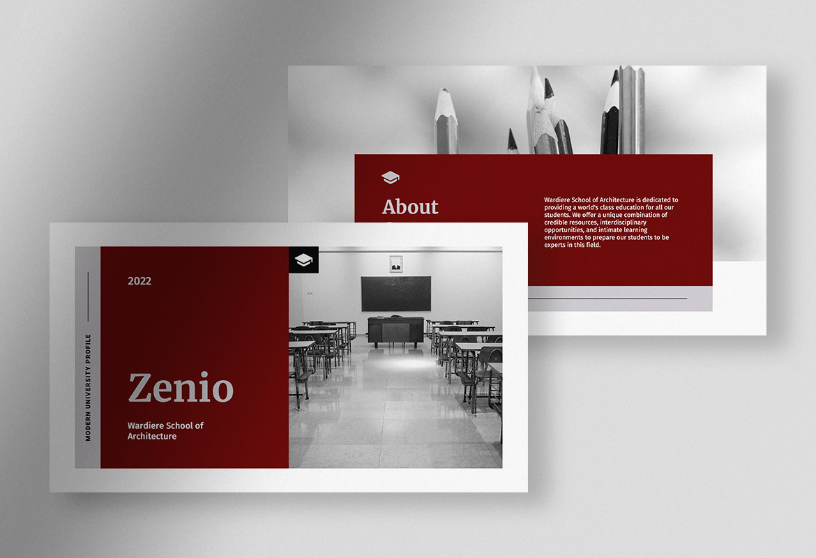 Zenio - Grayscale Maroon Modern Education Presentation