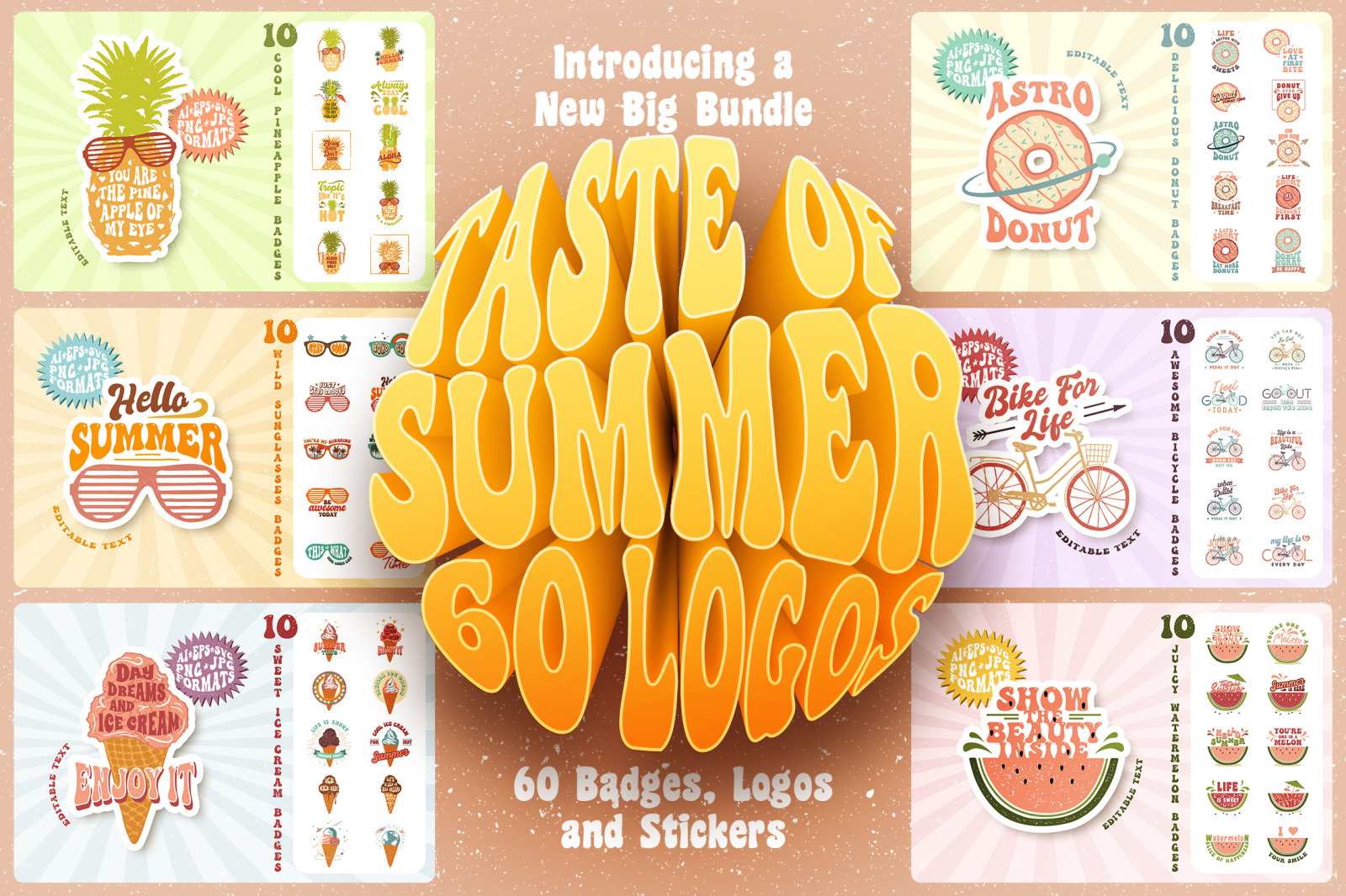 Taste Of Summer. 60 Groovy Logos